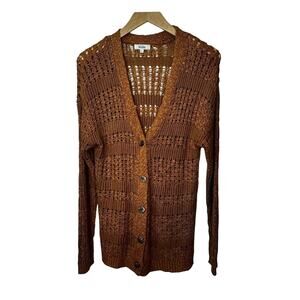 Mudd Y2K 90s Open Knit Cardigan Beachy Sweater Womens L Button‎ Front Crochet